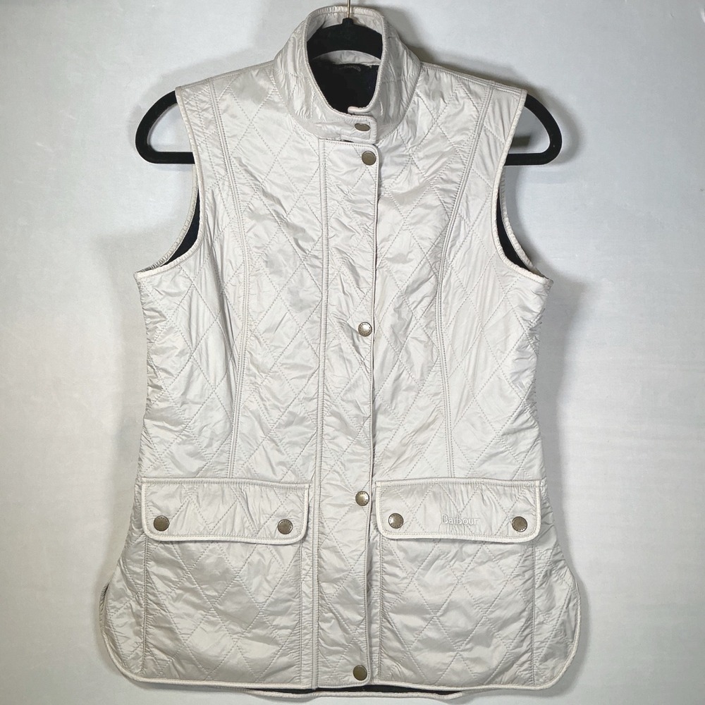 Barbour Wray Gilet Women's Diamond Quilted Vest Funnel Neck Ivory Cream Size 6